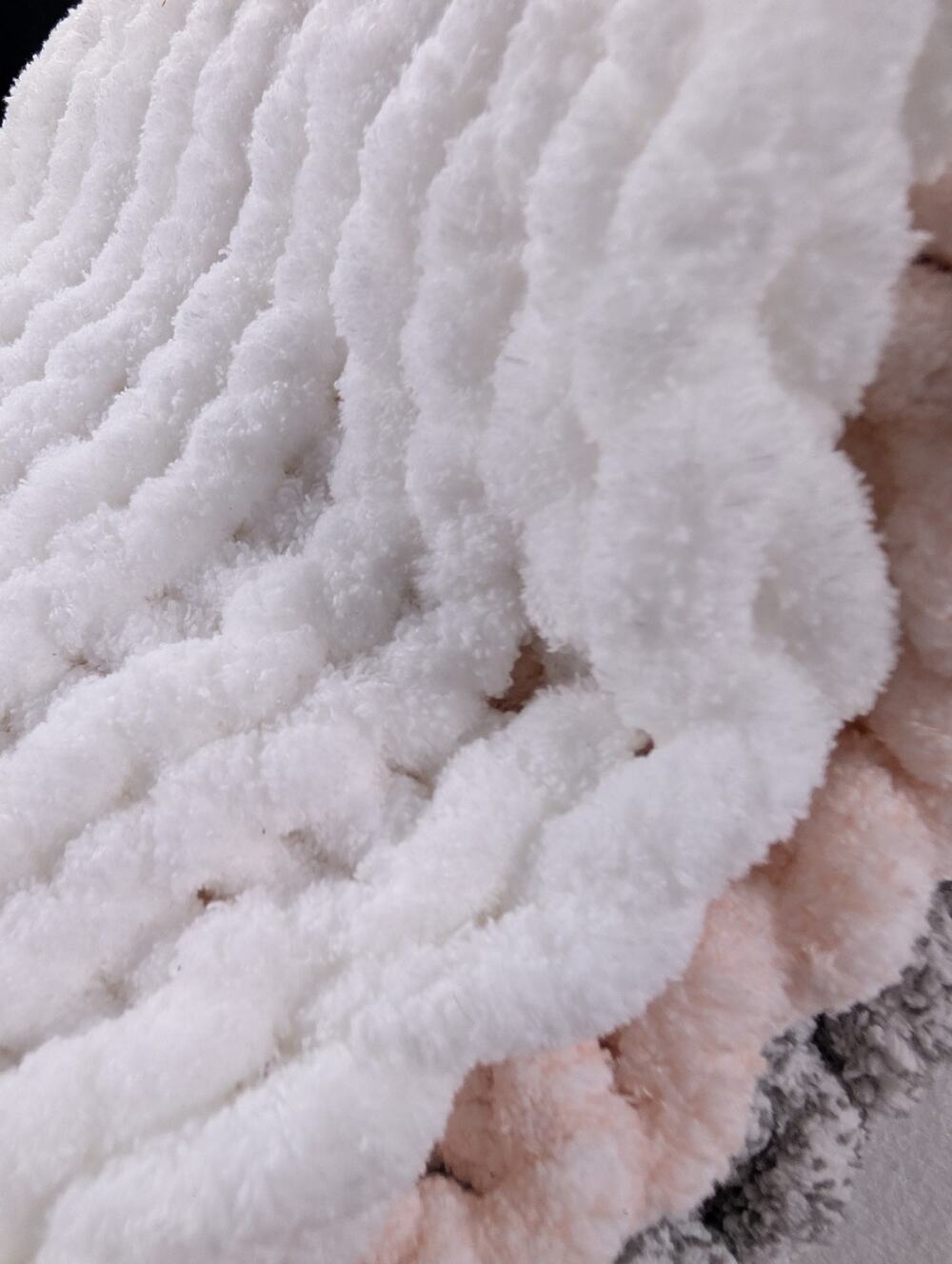 Handmade Chunky Knit Chenille Blanket Blush Pink White Gray Cozy Throw